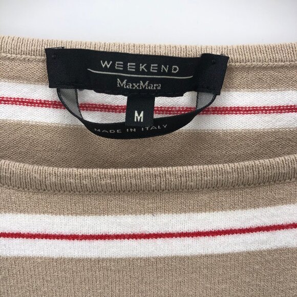 Weekend MaxMara Tan Red White Stripe Top Medium - Picture 3 of 10